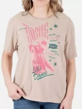 David Bowie "Let's Dance" Graphic Tee - Beige with Pink & Green Print